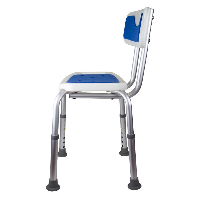 Silla taburete para la ducha con asiento y respaldo acolchado azul