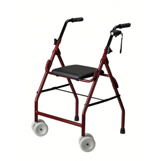 Andador para ancianos | Aluminio | Plegable | Asiento | 2 ruedas | Burdeos | Mini Roler