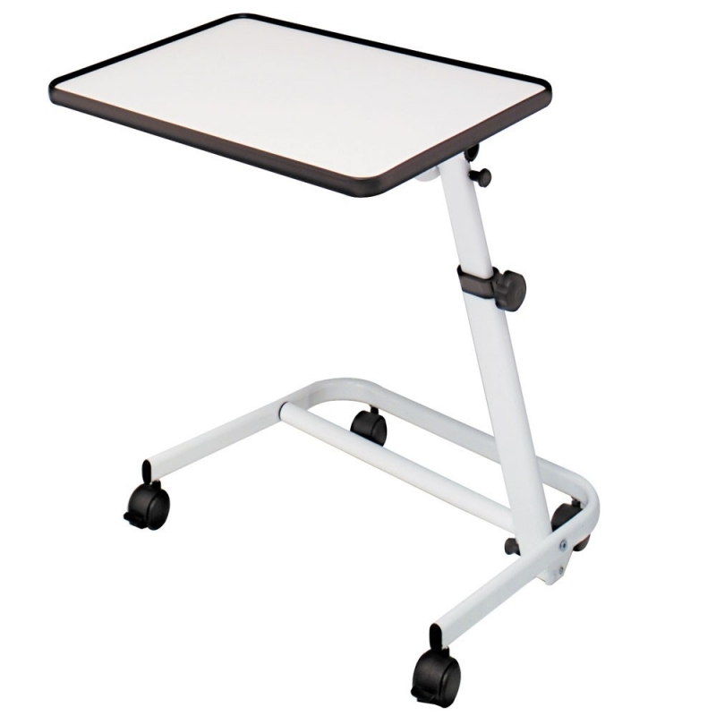 Mesa auxiliar plegable, Para cama, Reclinable, Ruedas y freno, Blanco