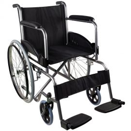 Silla de ruedas | Plegable | Rueda grande | Resistente | Reposabrazos y reposapiés fijos | Acero cromado | Alcazaba | Mobiclinic