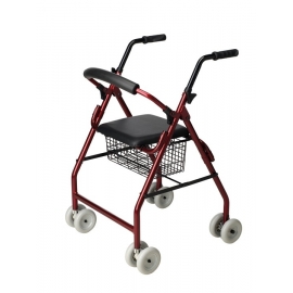 Andador para ancianos | Aluminio | Plegable | Asiento y respaldo | 4 ruedas | Burdeos | Roler