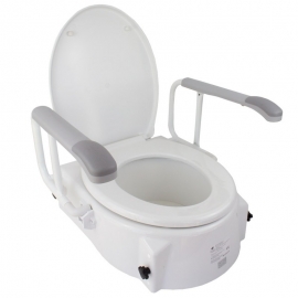 Elevador de WC | Con tapa | 5-15 cm | Regulable en altura | Inclinable | Reposabrazos abatibles | Muralla