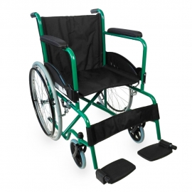 Silla de ruedas | Plegable | Rueda grande | Resistente | Reposabrazos y reposapiés fijos | Verde | Alcazaba | Mobiclinic
