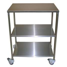 Mesa auxiliar | 3 estantes | Acero inoxidable | 4 ruedas | 2 Frenos | 2 Asideros laterales | Mobiclinic