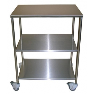 Mesa auxiliar | 3 estantes | Acero inoxidable | 4 ruedas | 2 Frenos | 2 Asideros laterales | Mobiclinic
