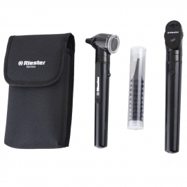 Otoscopio y oftalmoscopio | Negro o blanco | Iluminación directa al vacío 2,7 V | E-scope | Riester