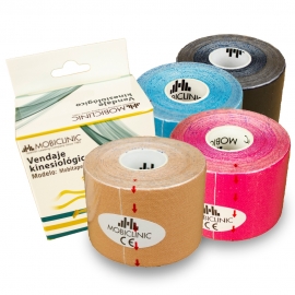 Pack de 4 Kinesiotape | Rosa, Azul, Negro y Beige | Impermeable | Venda neuromuscular | 5mx5cm | Mobitape | Mobiclinic