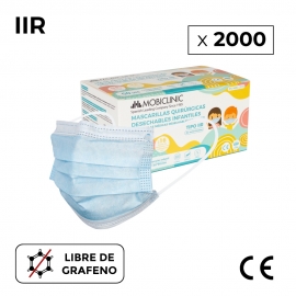2000 Mascarillas infantiles quirúrgicas IIR (o adultos talla XS) | 0,04€ ud | Sin grafeno | 40 Cajas de 50 uds | Mobiclinic