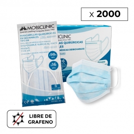 2000 Mascarillas quirúrgicas IIR | Envase individual | 0,12€/ud | Sin grafeno | 3 capas | 40 cajas de 50 uds | Mobiclinic