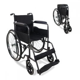 Silla de ruedas plegable | Respaldo y reposapiés desmontables | Acero | Ruedas grandes | 45 cm | Gris | Denver | Mobiclinic