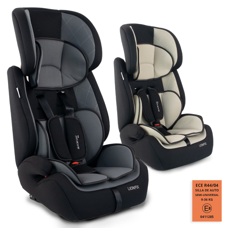 Silla de coche bebé Isofix 1 2 3, Protecciones laterales, De 9 a 36 kg, Respaldo extraíble, Beige, Lionfix