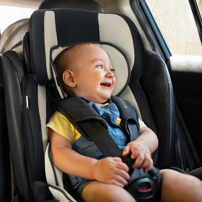 Silla de coche bebé Isofix 1 2 3, Protecciones laterales, De 9 a 36 kg, Respaldo extraíble, Beige, Lionfix