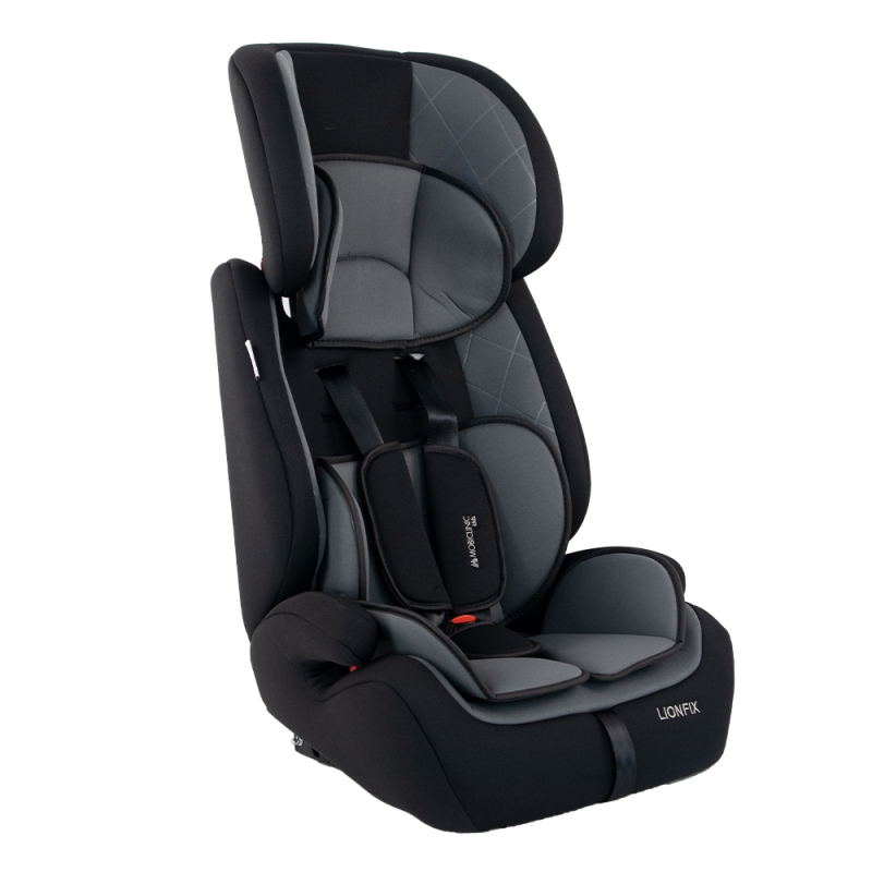 Silla de coche bebé Isofix 1 2 3, Protecciones laterales, De 9 a 36 kg, Respaldo extraíble, Gris, Lionfix