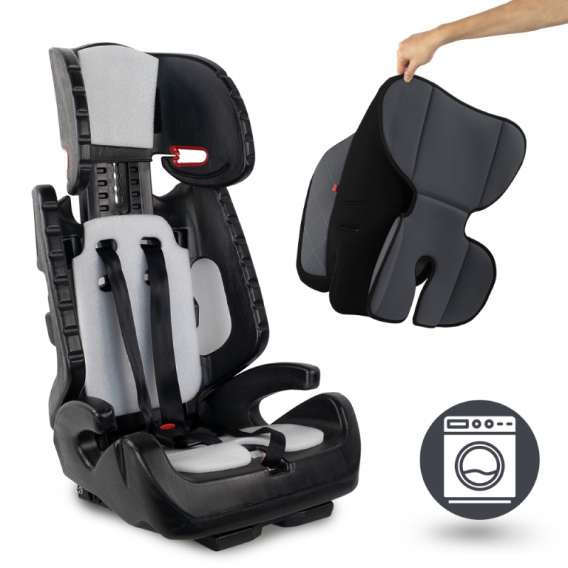 Silla de coche bebé Isofix 1 2 3, Protecciones laterales, De 9 a 36 kg, Respaldo extraíble, Gris, Lionfix