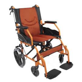 Silla de ruedas | Plegable | Aluminio | Freno en manetas | Reposapiés | Reposabrazos | Naranja | Pirámide | Mobiclinic