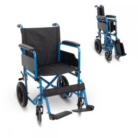 Silla de ruedas plegable | Ruedas traseras pequeñas extraíbles | Ancho 46 cm | Azul | Marsella | Mobiclinic