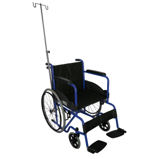 Silla de ruedas con sistema antiplegado | 40cm | Soporte de bombona y de gotero | Reposabrazos y reposapiés fijos | Azul