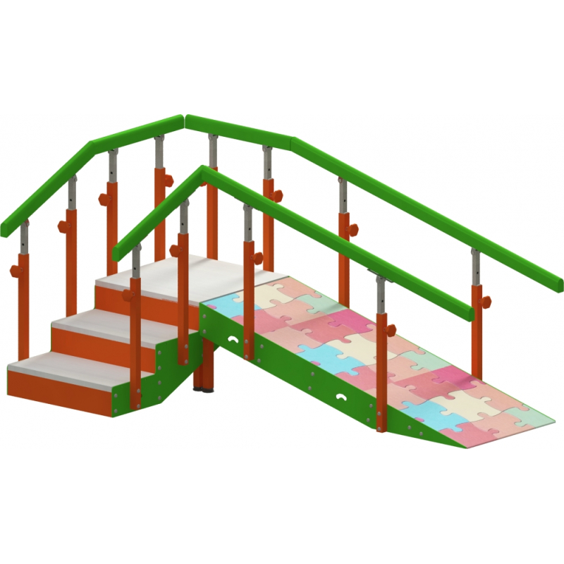 Escalera con rampa infantil 3 escalones c/pasamanos reg