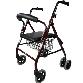 Andador plegable | Asiento y respaldo | Aluminio | Cesta | Para ancianos | Burdeos | Prado | Mobiclinic