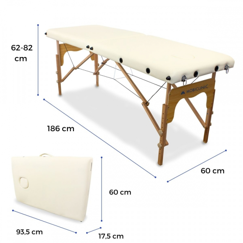 Camilla plegable, Madera, Portátil, 180x60 cm, Masaje, Crema, CM-01  BASIC