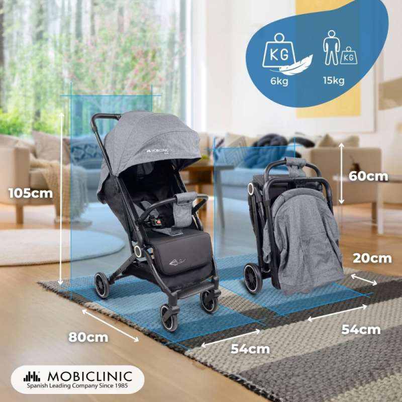 Silla de paseo para bebé, Compacta, Plegable, Monomando, Para viajar, Reposapiés ajustable, Gris, Trip