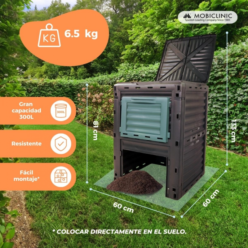 Compostador, Transformador de residuos, Para jardín, Sin herramientas, Eco-Friendly, 300 litros, BioBin