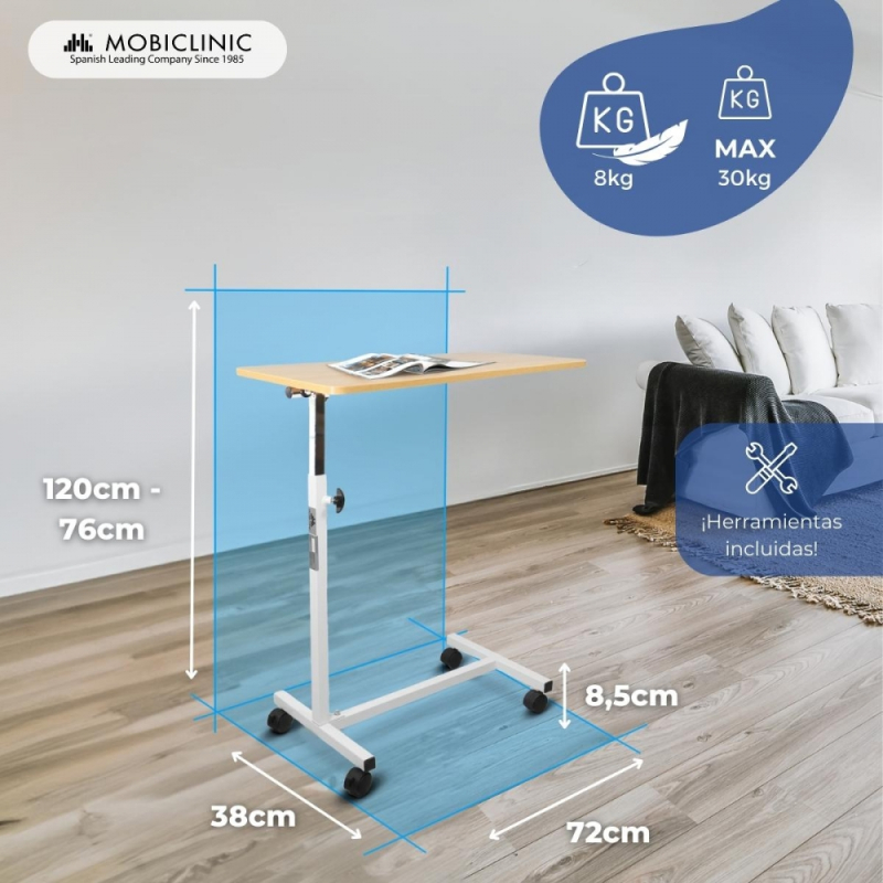 Mesa de cama con ruedas, escritorio de computadora móvil de tamaño Queen  sobre la mesa de cama con patas de metal resistente