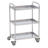 Mesa auxiliar | 3 estantes con reborde | Acero inoxidable | 4 ruedas | 2 Frenos | 2 Asideros laterales