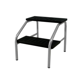 Banquillo acero inoxidable | 2 tramos | Superficie goma antideslizante | Topes antideslizantes | Negro