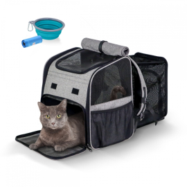 Bolsa de transporte para mascotas | Extensible | Plegable | 37x29x37.5 cm | Ventilación | Comedero + bolsas | Tula| Mobiclinic