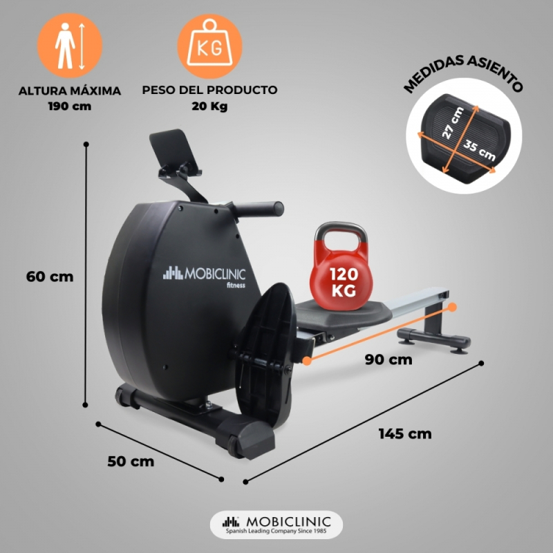 Máquina de remo, Plegable, Volante de inercia 6 kg, 8 niveles de  resistencia, Máx. 120 kg, Negro, RowFit