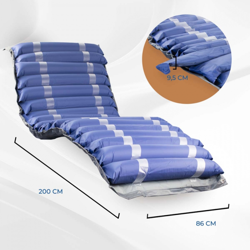 Colchón antiescaras de aire, Con compresor, Nylon y PVC, 200x86x9.5cm, 20 celdas, Azul, Mobi 2