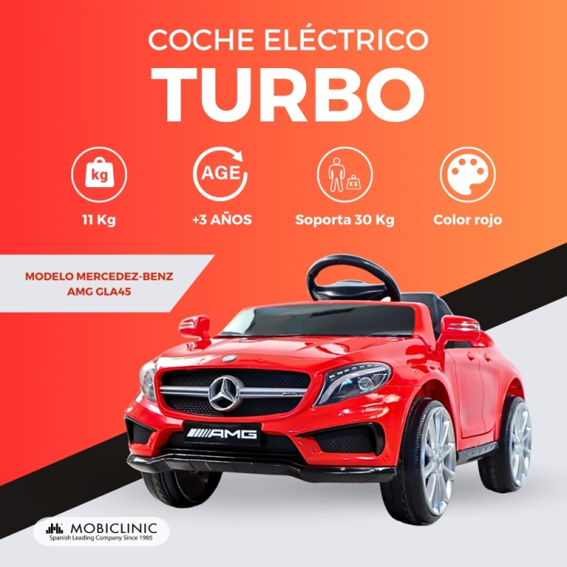 Coche eléctrico para niños, Mercedes Benz AMG, Control remoto, Motor 30W, Velocidad 3 km/h, Puerto USB, Turbo