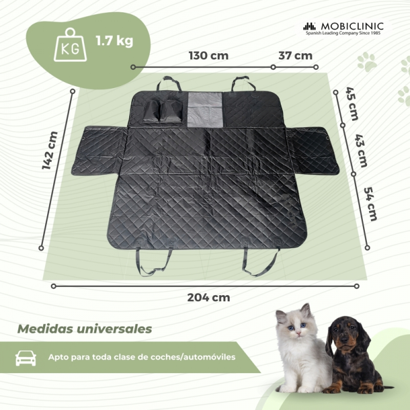 Cubre asientos de coche para perros, Universal, Antideslizante, Impermeable, Bolsillo lateral, Negro, Sammy