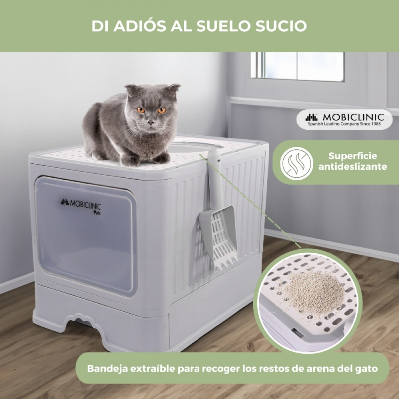 Arenero para Gato Cerrado Puerta Abatible Pala VentilacionROSA