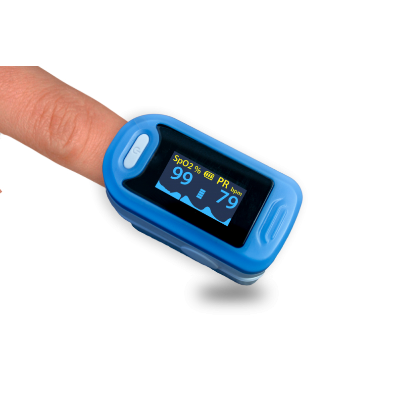 Pulsioxímetro de dedo, Onda pletismográfica, Preciso y fiable, No  invasivo, Azul