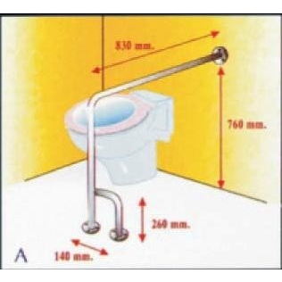 Barra de seguridad asidero para baño en L | acero inox.