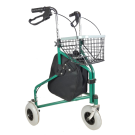 Andador para ancianos | Plegable | Freno en manetas | 3 ruedas | Cesta | Verde | Caleta | Mobiclinic