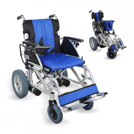 Silla de ruedas eléctrica | Plegable |Auton. 20 km | Aluminio | 20Ah | Azul y negra | Lyra | Mobiclinic