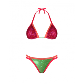 Pack Bikini | Sujetador y Braguita | Hecho a mano | Frambuesa, verde y azul cielo | Talla XS | Esencia | Quelton