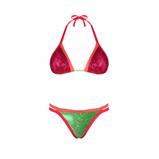 Pack Bikini | Sujetador y Braguita | Hecho a mano | Frambuesa, verde y azul cielo | Varias tallas | Esencia | Quelton
