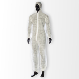 Mono/buzo de polipropileno con capucha | Desechable | Blanco | Cierre con cremallera | 50 uds