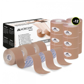 Pack de 12 Kinesiotape | Impermeable | Venda neuromuscular | 5mx5cm | Mobitape | Mobiclinic