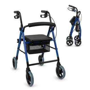 Andador ancianos | Plegable | Aluminio| Frenos en manetas | Asiento y respaldo | 4 ruedas | TOP | Hércules | Mobiclinic