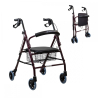 Andador | Plegable | Aluminio | Frenos en manetas | Asiento y respaldo | 4 ruedas | Burdeos | Escorial | Mobiclinic