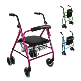 Andador plegable | Asiento y respaldo | Aluminio | Cesta | Para ancianos | Rosa | Prado | Mobiclinic
