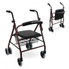 Andador plegable | Asiento y respaldo | Aluminio | Cesta | Para ancianos | Burdeos | Prado | Mobiclinic