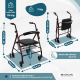 Andador plegable | Asiento y respaldo | Aluminio | Cesta | Para ancianos | Burdeos | Prado | Mobiclinic - Foto 2