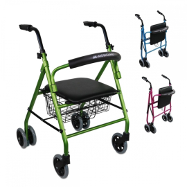Andador plegable | Asiento y respaldo | Aluminio | Cesta | Para ancianos | Verde | Prado | Mobiclinic