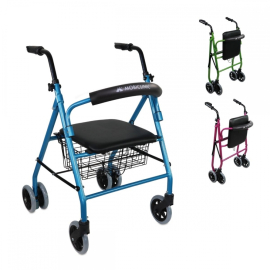 Andador plegable | Asiento y respaldo | Aluminio | Cesta | Para ancianos | Azul | Prado | Mobiclinic